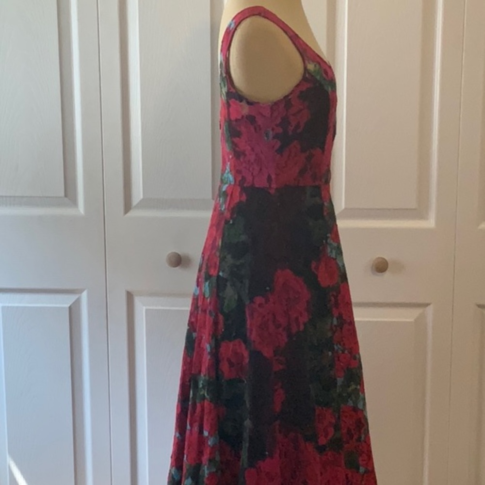 Tracy Reese Red and Black Floral Midi Dress - Picture 8 of 16